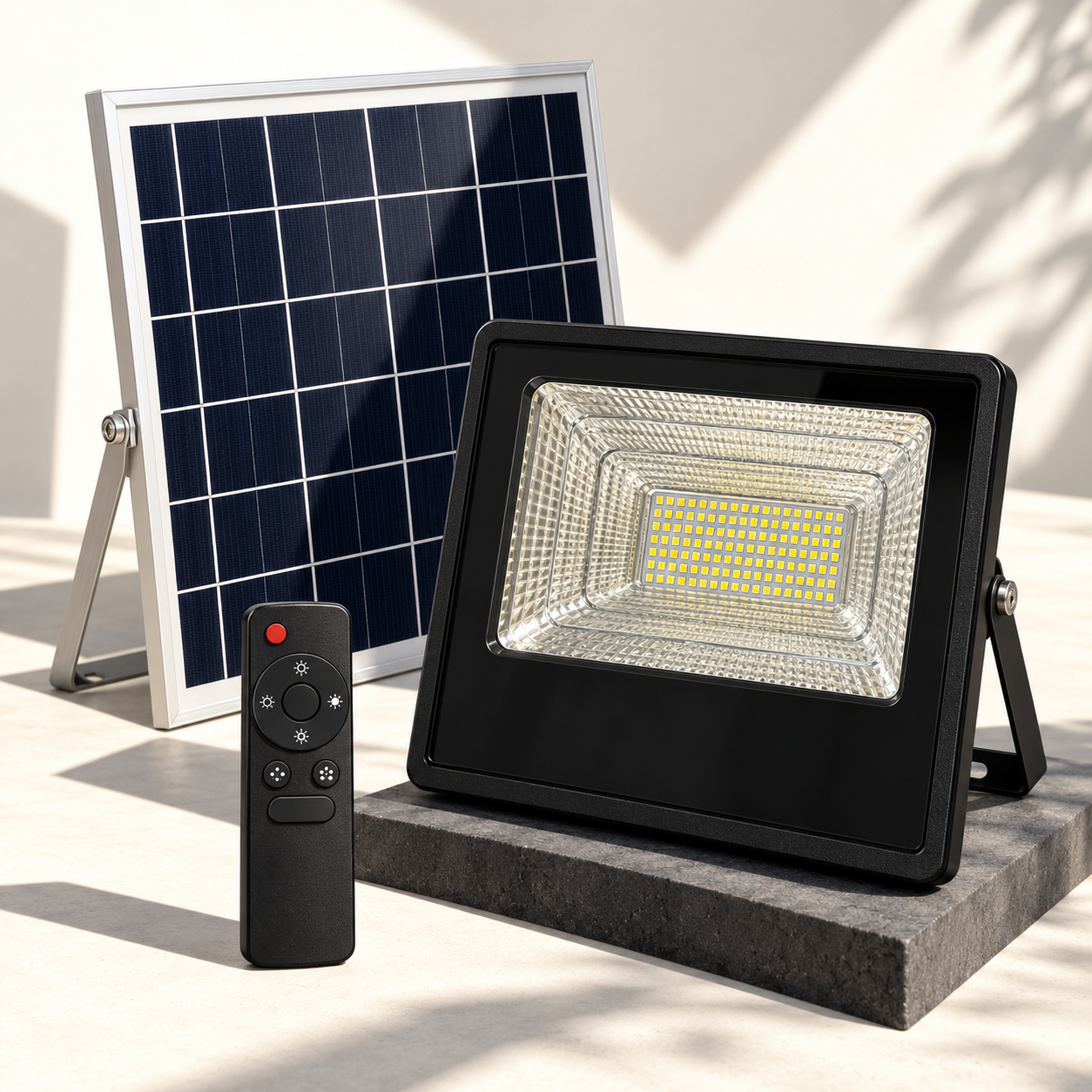 Refletor Solar 200W, painel solar e controle remoto